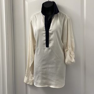 Michael Kors cream and black 1/2 button down blouse Sz S